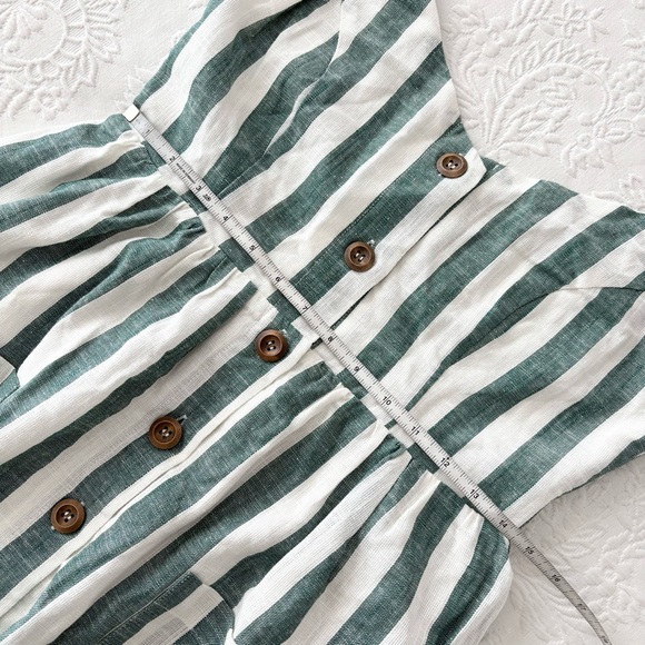 NWOT Lulus Marseille Mood Green Striped Linen Midi Dress With Pockets Small - Picture 7 of 7